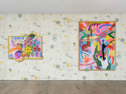 assume vivid astro focus, ablaze vibrations amplifying fluidity, exhibition view. Courtesy of Tibor de Nagy Gallery