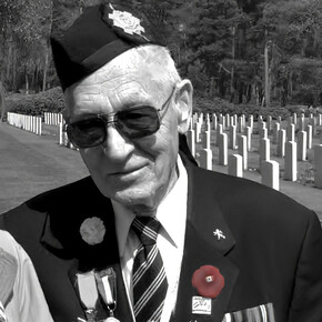 Veteran Bob Otterman and his daughter Emily at the Holten Canadian War Cemetery, Netherlands, in 2015. Courtesy of the Canadian War Museum. Photo by Annet Huisman