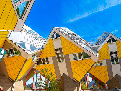 Cube Houses, known in Dutch as kubuswoningen, are a series of iconic and experimental homes designed by architect Piet Blom and built in the cities of Helmond and Rotterdam in the Netherlands