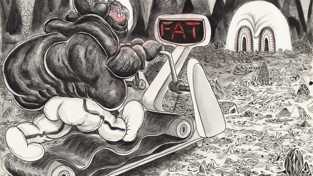 Trenton Doyle Hancock, Faster, 2010, Acrylic, mixed media on paper, 13 ½ x 16 inches, Zang Collection, London. Courtesy the artist and James Cohan Gallery, New York