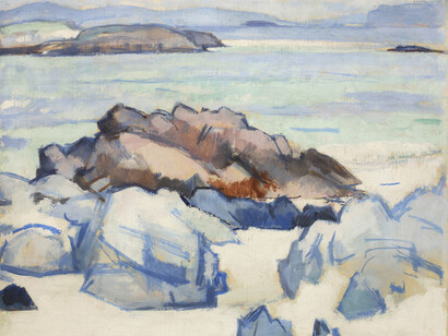 Rocks, Iona, oil on board, 36.8 x 44.4 cm