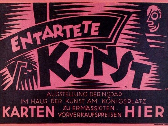 "Entartete Kunst" - Arte degenerata, mostra del partito nazista nella Haus der Kunst (Casa dell'Arte) in Königsplatz. Poster del 1938