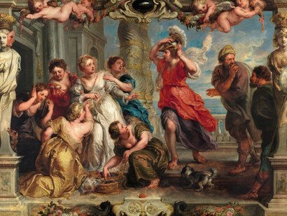 Achilles discovered among the daughters of, Lycomedes, Rubens (and workshop) Oil on panel, 107,5 x 145,5 cm, 1630-1635. Madrid, Museo Nacional del Prado.