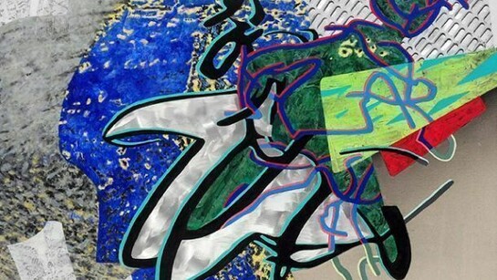 Zigi Ben-Haim, Locked Look, 2013, Alkyd, canvas, and paper on aluminum, 35.5 x 48 x 2.25 in / 90.17 x 121.92 x 5.72 cm