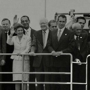 Ceremonial transfer of the Canal Zone at Miraflores Locks on 14 December 1999, when control of the canal was given back to Panama