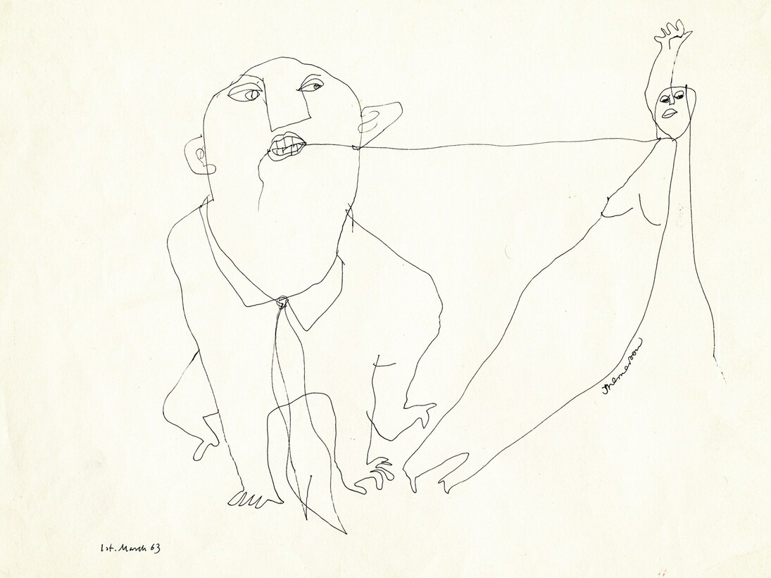 Party Games, 1963, pen and ink on paper, 23.5 x 35.5 cm. courtesy of l’étrangère