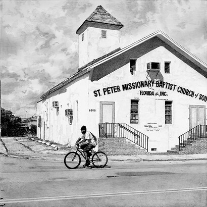 Jerome Soimaud, Liberty City, charcoal and graphite on canvas, 36 x 36 inches, 2009. Courtesy Yeelen Gallery