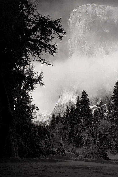 Ansel Adams, El Capitan (detail), Winter, Sunrise, Yosemite National Park, California, From Portfolio VII, 1968. Courtesy of Jackson Fine Art