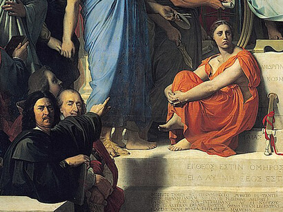 Personificazione dell'Iliade nel dipinto di Jean-Auguste-Dominique Ingres, Apoteosi di Omero, olio su tela, 1827, Louvre, Parigi, Francia