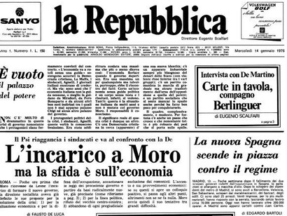 The first front page of Repubblica. Courtesy of Mattatoio di Testaccio