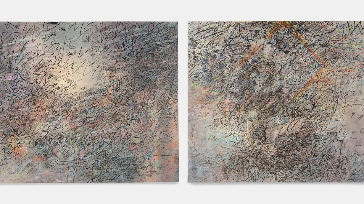 Julie Mehretu, HOWL, eon (I, II); commissioned by the San Francisco Museum of Modern Art; San Francisco Museum of Modern Art, gift of Helen and Charles Schwab; © Julie Mehretu; photo: Tom Powel Imaging, Inc.