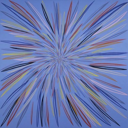 Chris Johanson, This Conceptual Art Is An Energy Explosion About, Positive Energy, 2002, Acrylic on birch panel, 60 x 60 in. Collection of Tom Peters, Los Angeles, Image courtesy the artist and Roberts & Tilton, Culver City, CA