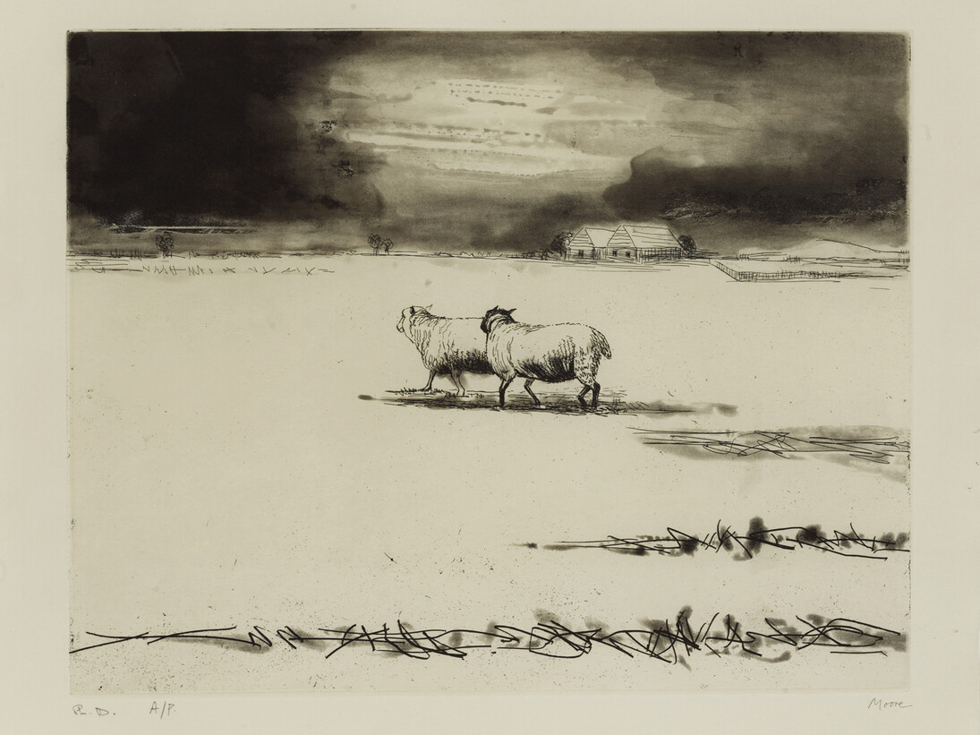 Henry Moore, Sheep in snow scene