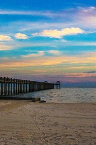 Pascagoula beach and pier, Mississippi, USA