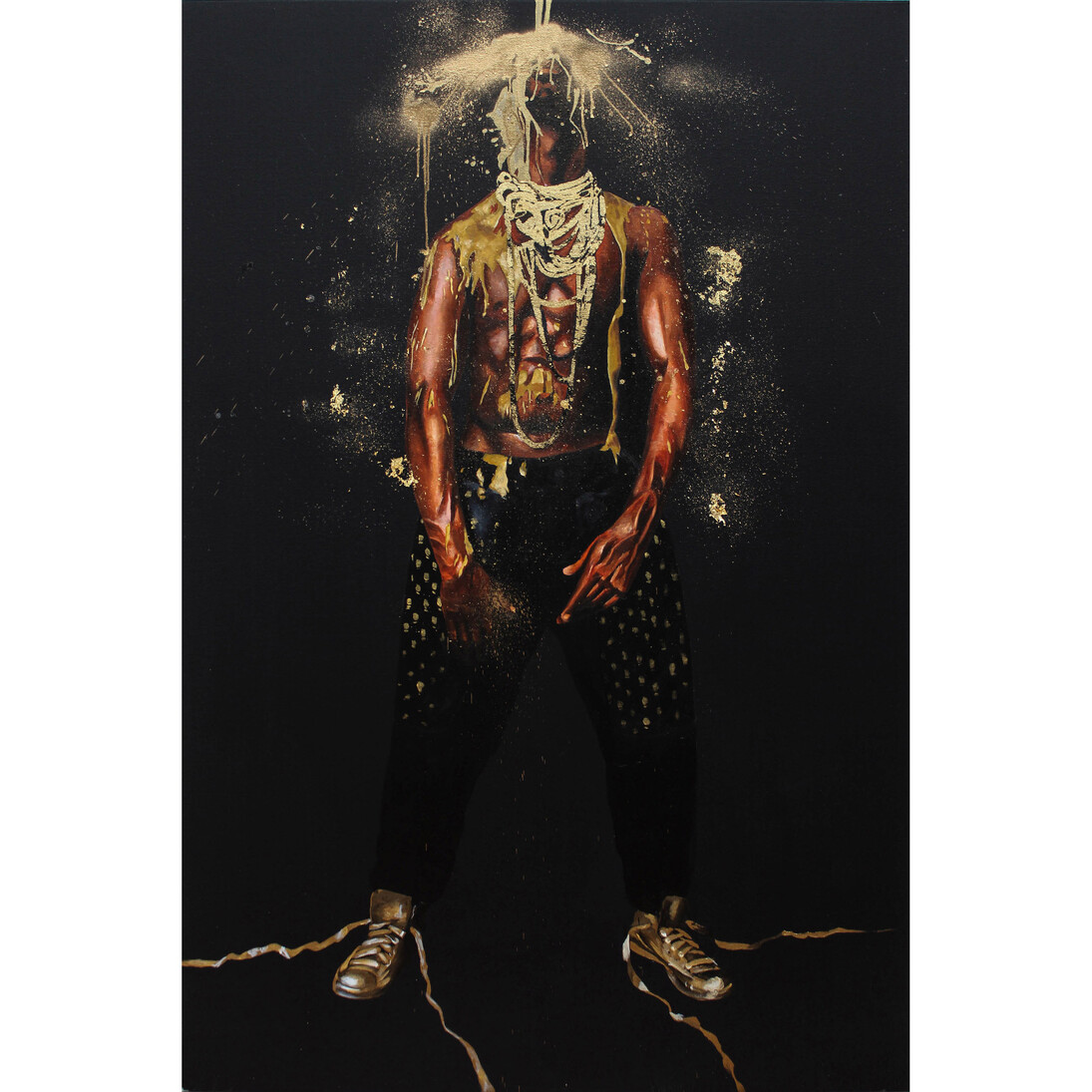 Fahamu Pecou, Crysalis, 2015, Acrylique, bombe et feuille d'or sur toile / Acrylic, spray paint and gold leaf on canvas, 152 x 122 cm © Fahamu Pecou, Courtesy Backslash Gallery, Paris
