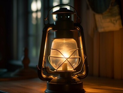 A glowing kerosene lamp illuminating the darkness, representing clarity found in moments of uncertainty