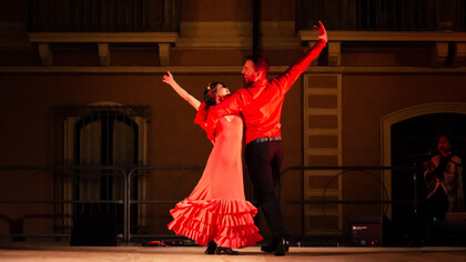 Los bailaores Olga Pericet y Marco Flores en su espectaculo de flamenco 'Baile a dos' en el Festival Internacional ‘San Lucido Experience 2023’ en San Lucido, Italia