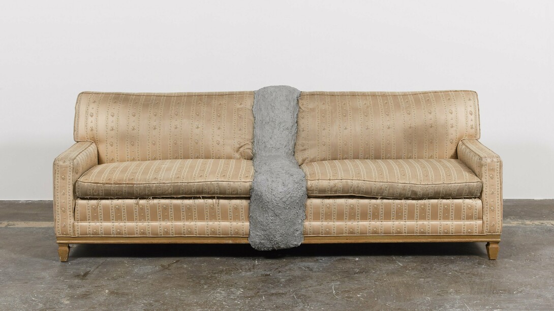 Rodney McMillian,
Couch, 2012,
Couch and cement,
32.5 x 88.5 x 32.5 inches,
82.6 x 224.8 x 82.6 cm.
Photo by Jeffrey Sturges.
Courtesy the artist and Petzel, New York