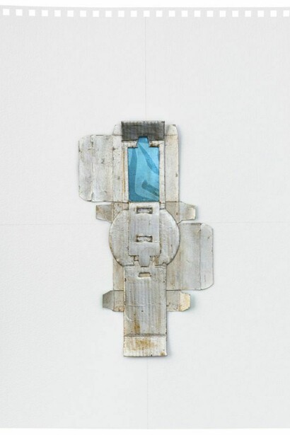 Rachel Whiteread, Untitled (Blue), 2012, Silver leaf, cardboard, celluloid and graphite on paper, 16 9/16 x 11 5/8 inches, 42 x 29.5 cm © Rachel Whiteread. Photo Mike Bruce. Courtesy Gagosian Gallery