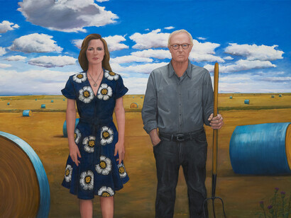 William Beckman, Straw bales (Overcoat series) (detail), 2024. Courtesy of Forum Gallery