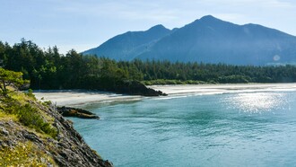 Sandy beaches at Rugged Point Marine Provincial Park on the west coast of Vancouver Island, British Columbia, Canada