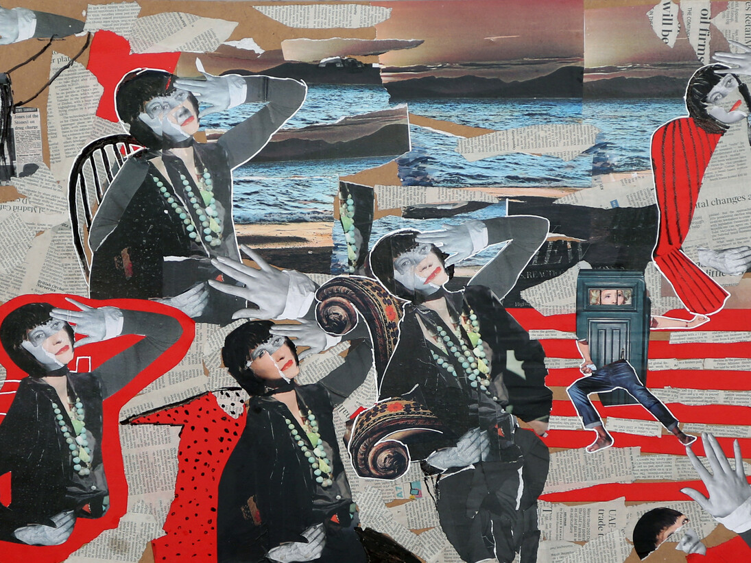 Noor Bahjat, Untitled, 2015, Collage on wood, 60 x 80 cm
 