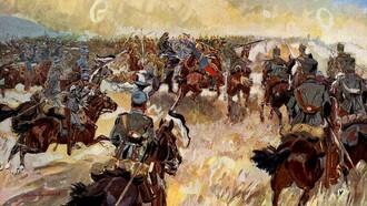 La caballería alemana atacando en Maubeuge, 1914