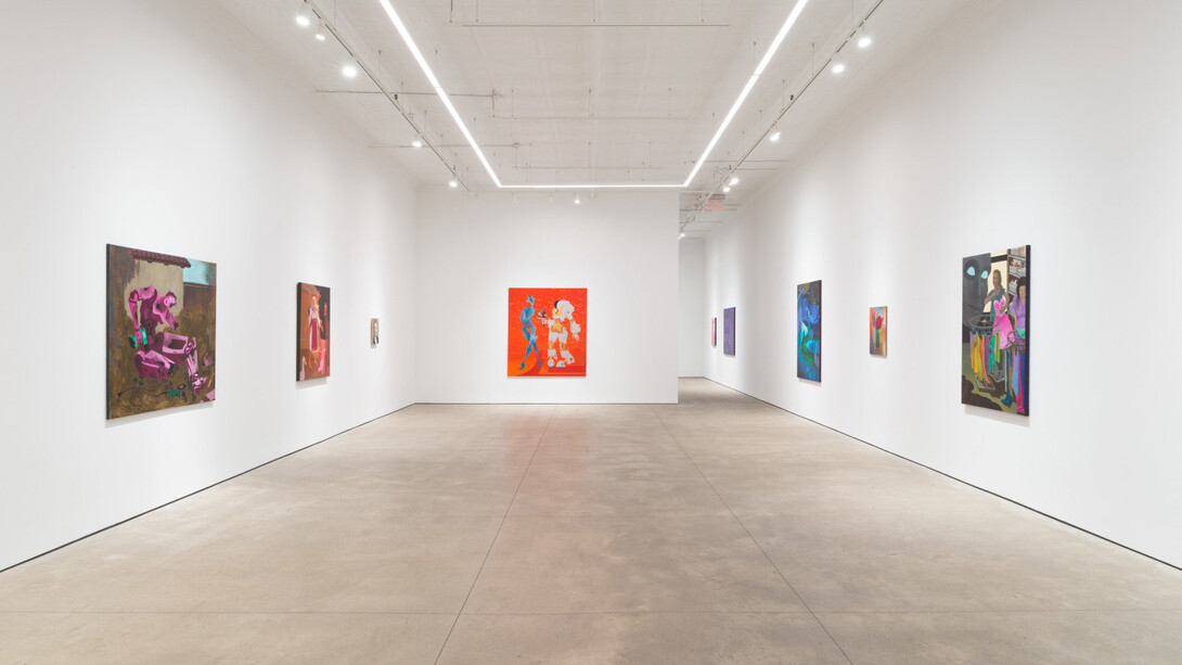 Hortensia Mi Kafchin, Paintings made for aliens above, exhibition view. Courtesy of P·P·O·W 