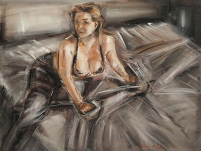 Loredana Cacucciolo, Una notte con Bukowski, Interno 6 figura, olio su tela, 60x80x5 cm, 2007