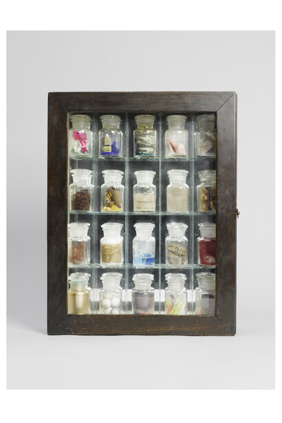 Joseph Cornell, Pharmacy, 1943, Box construction, 38.7 x 30.5 x 7.9 cm, 
Collection of Paul SchÃ¤rer, Photo Dominique Uldry (c) The Joseph and Robert Cornell Memorial Foundation/VAGA, NY/DACS, London 2015, Exhibition organised by the Royal Academy of Arts, London, and Kunsthistorisches Museum, Vienna