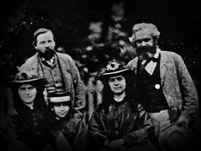 Friedrich Engels y Karl Marx con su familia
