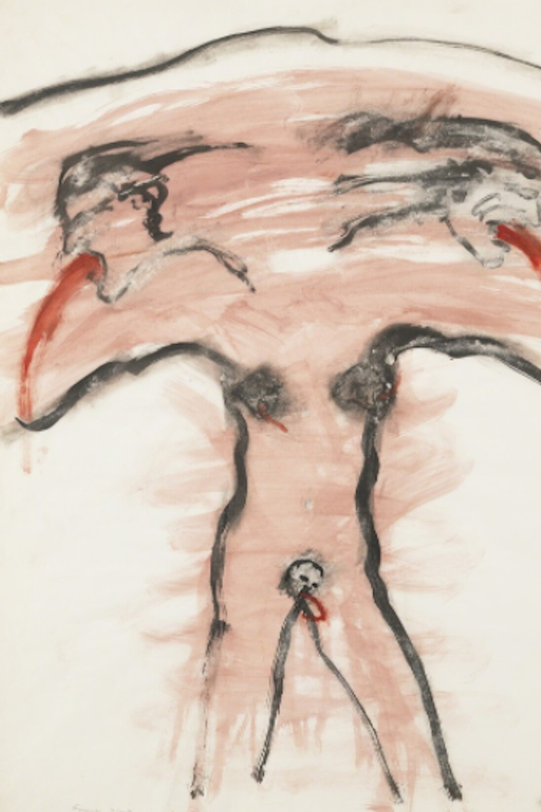 Nancy Spero, Female Bomb, 1966, Gouache and ink on paper, 34 x 27 inches (86.4 x 68.6 cm). Courtesy of Galerie Lelong