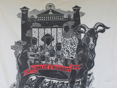 Muhammad “UCUP” Yusuf, Who’s Next, 2015, woodblock print on canvas, edition of 6 with 1 A.P., 51.2 x 51.2 inches/130 x 130 cm
Photo courtesy of Sundaram Tagore Gallery
