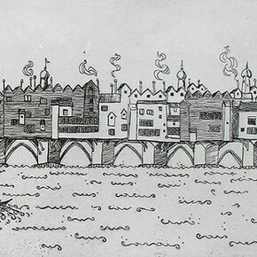 Niamh Mac Gowan. London Bridge c. 1600, Etching, Edition of 175