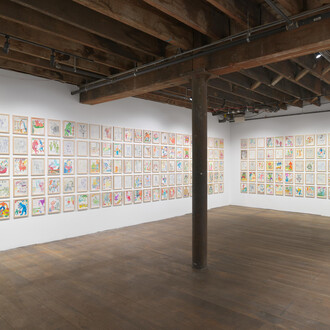Daniel Johnston, I think, I draw, I am, exhibition view. Courtesy of Pioneer Works