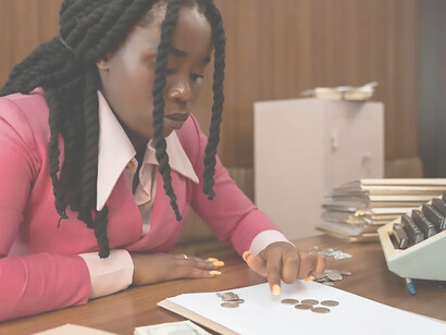 A woman counting coins