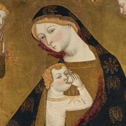 Jaume Serra, Virgen de Tobed con los donantes Enrique II de Castilla, su mujer, Juana Manuel, y dos de sus hijos, Juan y Juana? (detalle), 1359 - 1362. Cortesía del Museo Nacional del Prado 