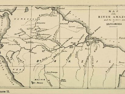 Mapa dibujado por Wallace en el cual se observa como el río Orinoco se conecta con el Río Amazonas, gracias al Caño Casiquiare