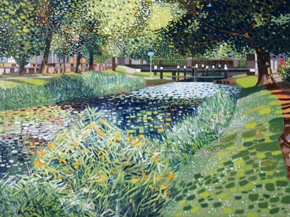 Victor Richardson, Lock Gates on the Grand Canal, Oil on Canvas Board, 7.5 x 11 inches