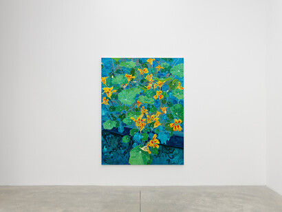Jordan Casteel, Covering the holes in our walls with sunflowers, exhibition view. Courtesy of Casey Kaplan Gallery