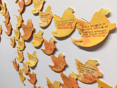 TWIT 2017 (detail) 300 tweets hand stamped on cotton rag paper