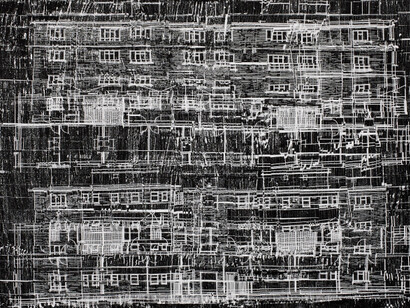 Julie Merriman, Housing Area II, 2013, typewriter
carbon film on paper, 50 x 70cm. Detail