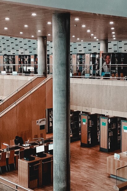 Tall columns at the Library of Alexandria, Alexandria, Egypt