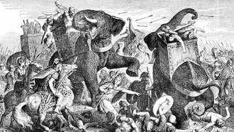 "La batalla de Gaza, 312 AC", ilustración publicada en "Historia ilustrada del mundo", 1881-1884