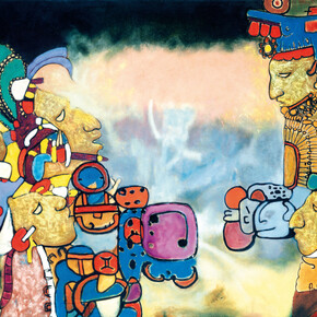 Aubrey Williams, Dawn & Evening Star (Olmec Maya series), 1982. Oil on canvas, 132 x 208 cm © Aubrey Williams Estate, Photo Jonathan Greet, Courtesy October Gallery London