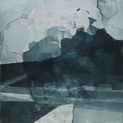 Eric Blum, Untitled No. 674, 2013, Ink, beeswax and silk on panel, 48 x 48 in.