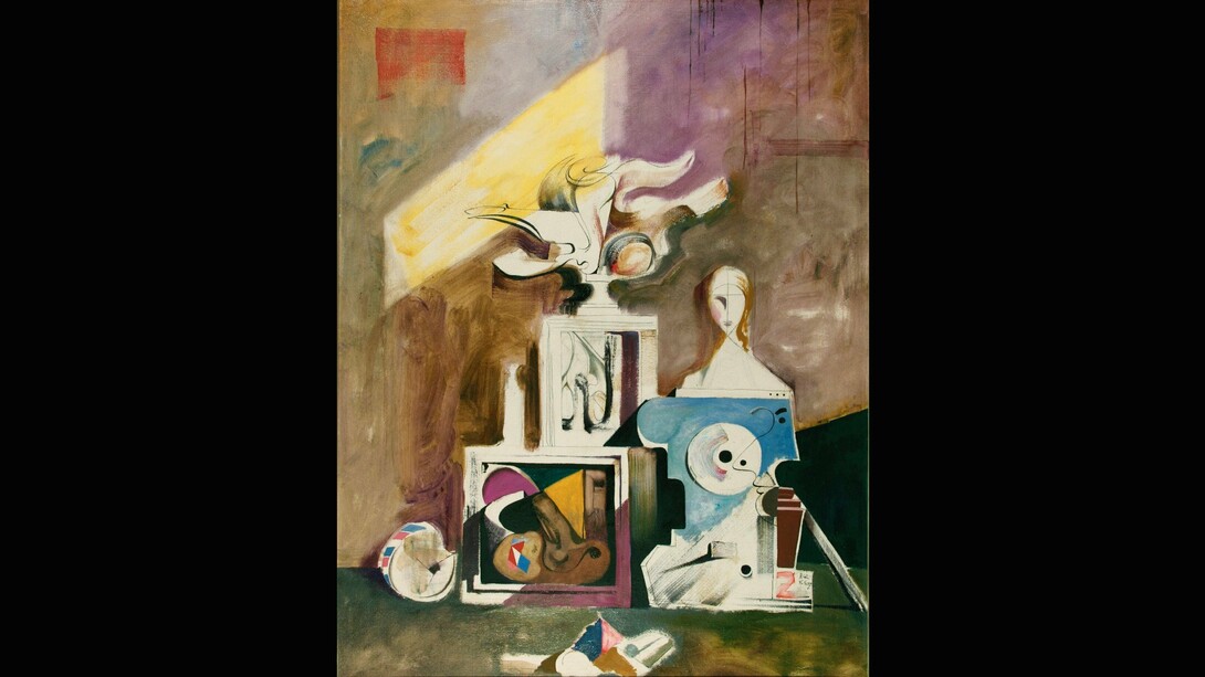 Karl Kunz, Stillleben mit Trommel, 1962, Öl auf Hartfaser, 130 x 100 cm. Courtesy of the artist and Galerie Kremers