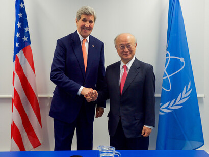 John Kerry and Yukiya Amano in Vienna about Joint Comprehensive Plan of Action