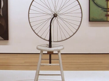 Marcel Duchamp, Bicycle Wheel (1913). Readymade consisting of a bicycle wheel mounted on a wooden stool; reconstructed in 1951. Approx. 129.5 cm (height). New York: Collection of the Museum of Modern Art. Courtesy of and copyright the artist