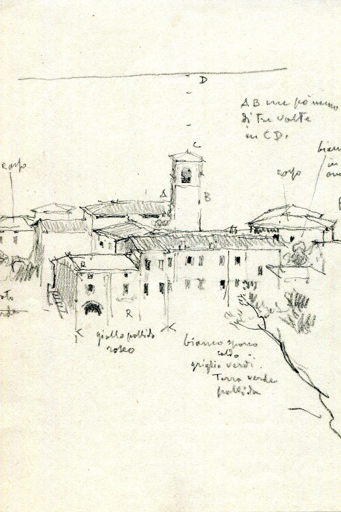 Giuseppe Mentessi, Veduta di paese su un lago; matita su carta, mm. 134 x 104; Modena, collezione AssiCoop Ferrara&Modena